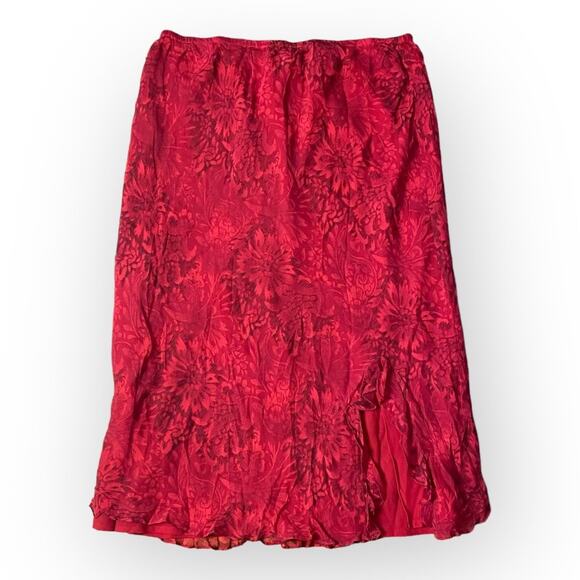 New York City Design Co. Red‎ Ruffle Side Slit Skirt 100% Silk Size L - Picture 1 of 6